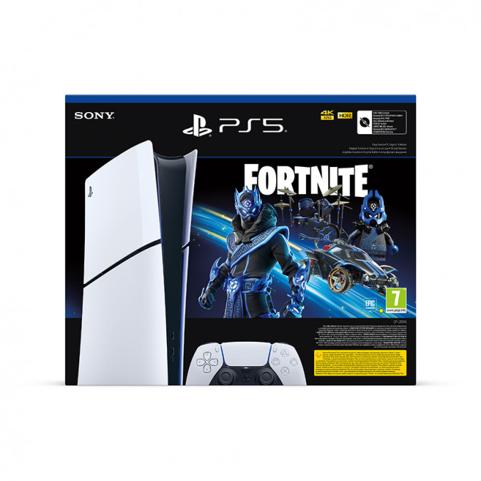 PlayStation 5 Digital Edition (Slim) Fortnite Cobalt Star console bundle [[__parameters.platform.list_values.playstation5__]]