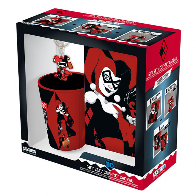 DC COMICS - Pck Mug340ml + KeyringPVC + Notebook "Harley Quinn" - Bögre, Kulcstartó, Jegyzetfüzet - Abystyle Ajándéktárgyak