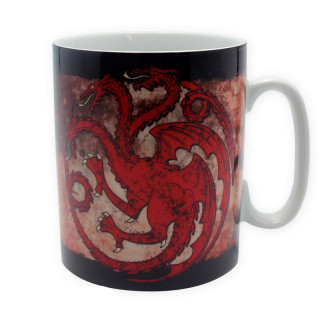 GAME OF THRONES - Bögre + Kulcstartó + Kitűzők - Targaryen (460ml) - Abystyle Ajándéktárgyak