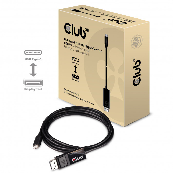 Club3D USB 3.1 Type-C - DisplayPort 1.4 cable 1,8m Black PC