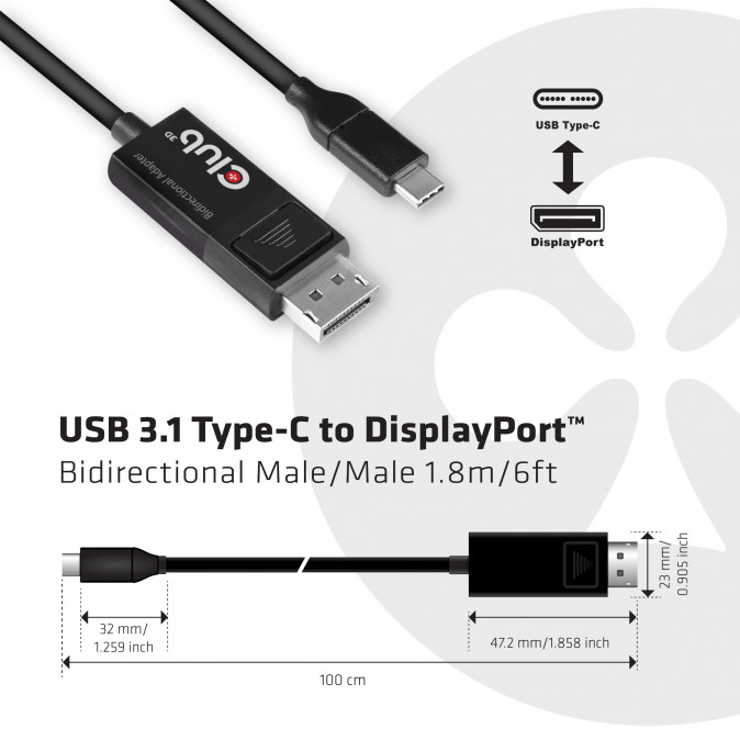 Club3D USB 3.1 Type-C - DisplayPort 1.4 cable 1,8m Black PC