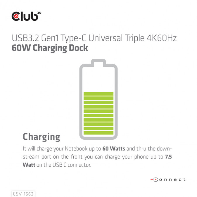 HDD-DOCK USB Club 3D USB TYPE C 3.2 GEN 1 UNIVERSAL TRIPLE 4K TÖLTŐ DOKKOLÓ 60W PC