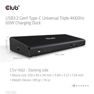 HDD-DOCK USB Club 3D USB TYPE C 3.2 GEN 1 UNIVERSAL TRIPLE 4K TÖLTŐ DOKKOLÓ 60W PC