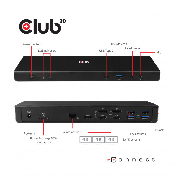 HDD-DOCK USB Club 3D USB TYPE C 3.2 GEN 1 UNIVERSAL TRIPLE 4K TÖLTŐ DOKKOLÓ 60W PC