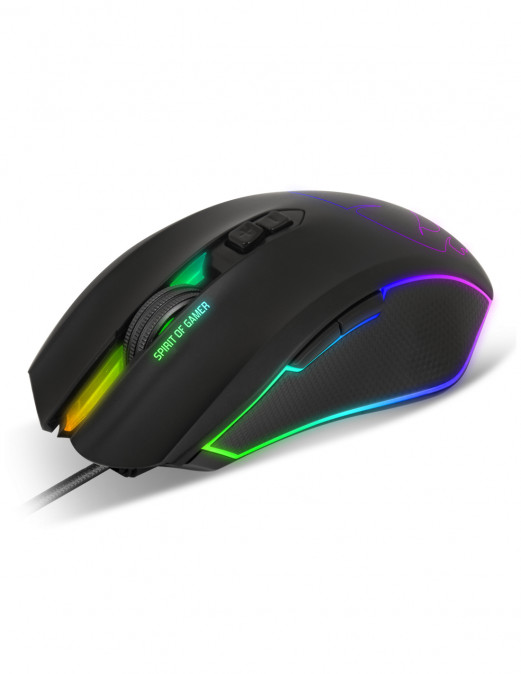 Spirit of Gamer Egér - ELITE-M40 (Optikai, 4000DPI, 7 gomb, programozható RGB, harisnyázott kábel, fekete) PC