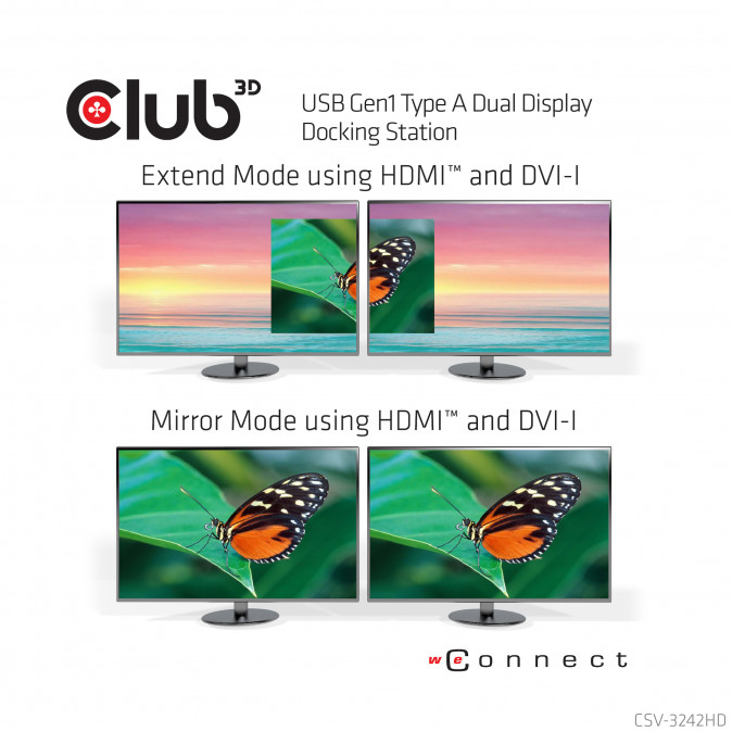 DOCK CLUB3D Sensevision USB 3.0 Dual Display Docking Station PC