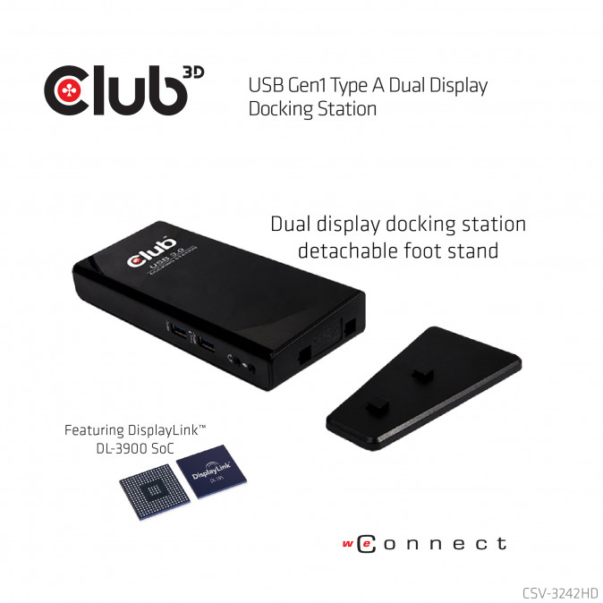 DOCK CLUB3D Sensevision USB 3.0 Dual Display Docking Station PC