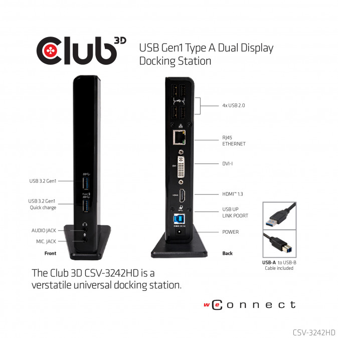 DOCK CLUB3D Sensevision USB 3.0 Dual Display Docking Station PC