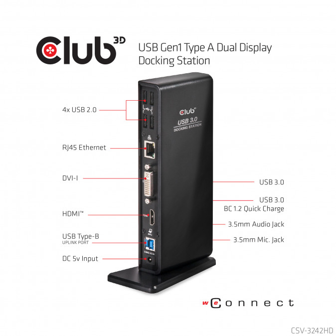 DOCK CLUB3D Sensevision USB 3.0 Dual Display Docking Station PC