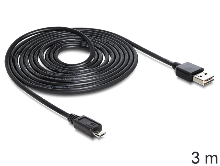 DeLock EASY-USB 2.0 Type-A male > USB 2.0 Type Micro-B male Cable 3m Black PC