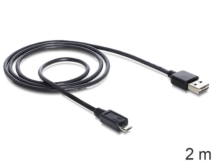 DeLock Cable EASY-USB 2.0 Type-A male > USB 2.0 Type Micro-B male 2m Black PC