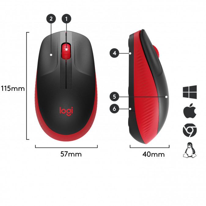 Logitech M190 egér Kétkezes Vezeték nélküli RF Optikai 1000 DPI - Piros PC