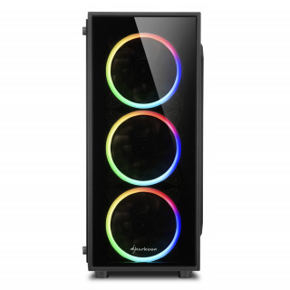 Sharkoon Számítógépház -  TG4 RGB (fekete; üveg oldal; alsó táp; ATX; 4x120mm RGB Ventillátor; 2xUSB3.0; I/O) PC