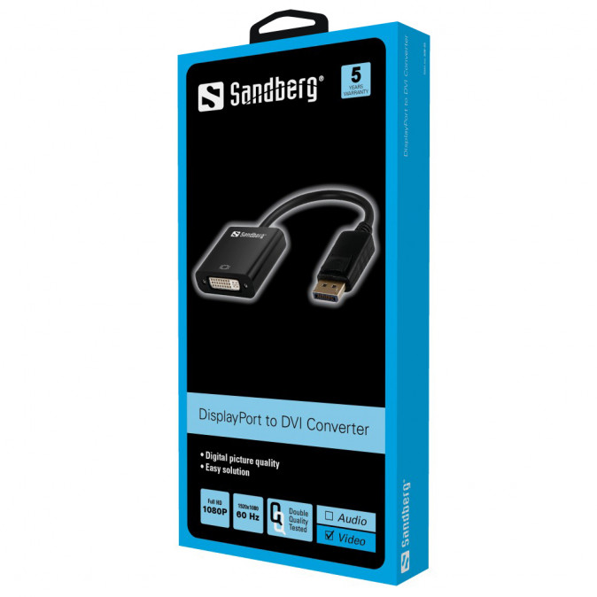 Sandberg Kábel Átalakító - DisplayPort - DVI (DisplayPort 1.1 apa - DVI-D 1.0 anya; fekete) PC