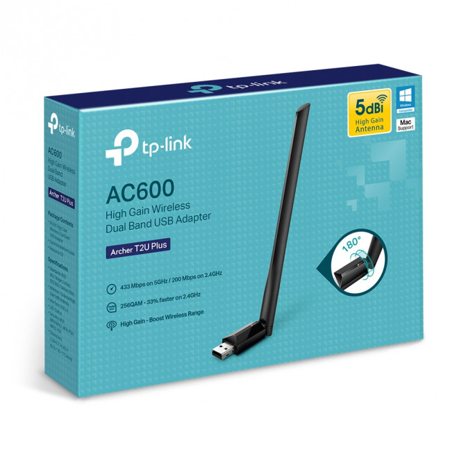 NET-PCI TP-Link Archer T2U Plus AC600 High Gain Wireless Dual Band USB Adapter PC