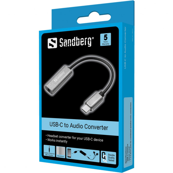Sandberg Átalakító Kábel - USB-C to Audio Adapter (USB-C, 1x 3,5 mm jack, fehér) PC