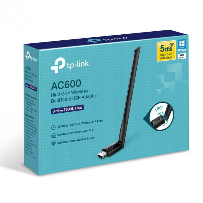 TP-Link Archer T600U Plus AC600 High Gain Wireless Dual Band USB Adapter PC