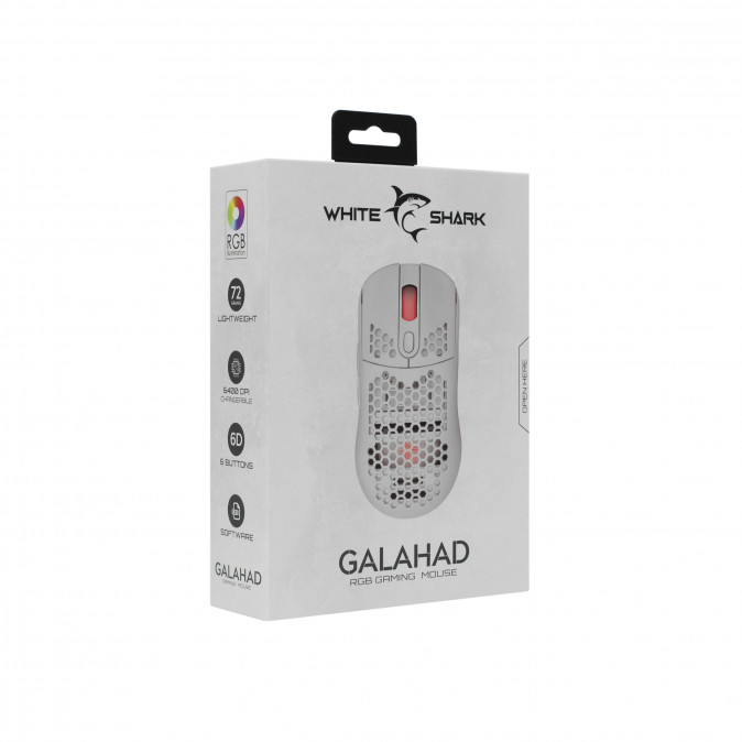 WHITE SHARK GM-5007W GALAHAD gamer egér, fehér, 6400 dpi PC