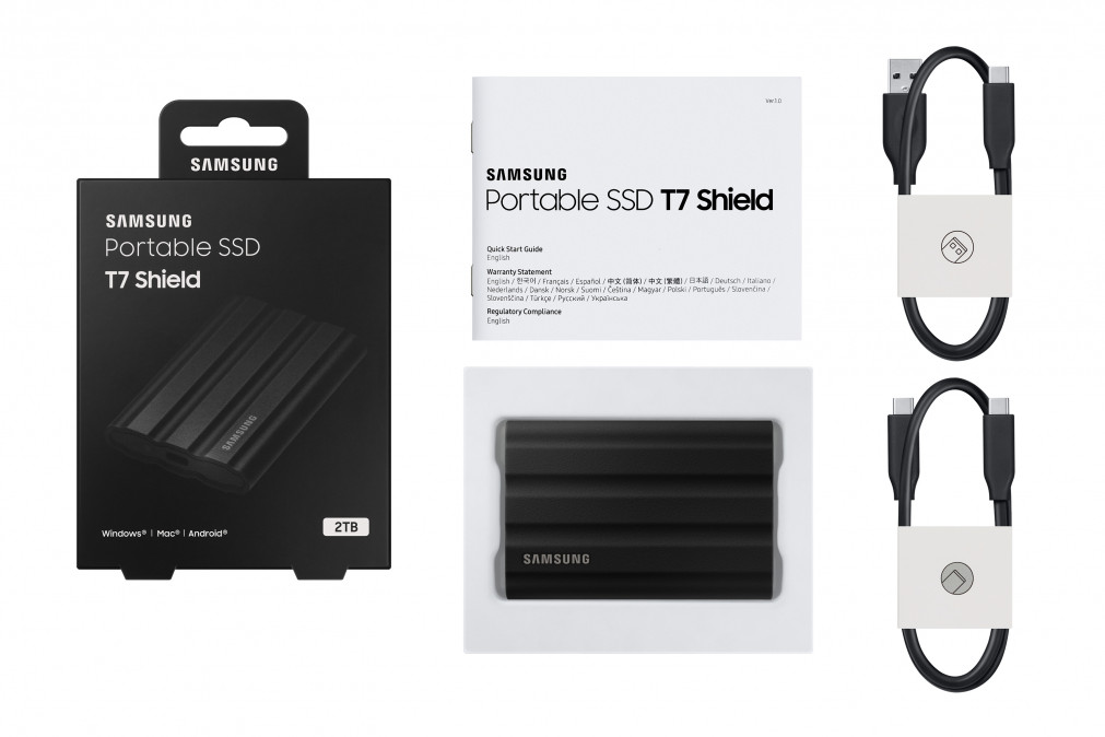SAMSUNG Hordozható SSD T7 Shield, USB 3.2 Gen.2 (10Gbps), 2TB, Fekete PC