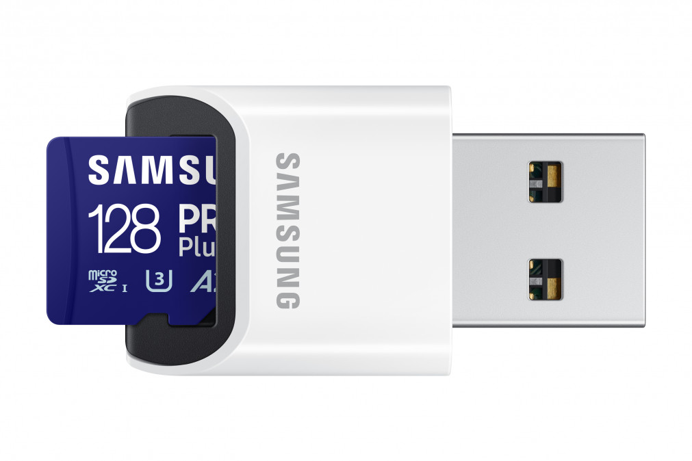SAMSUNG Memóriakártya, PRO Plus + Reader microSDXC 128GB, CLASS 10, UHS-I, U3, V30, A2, R180/W130 PC