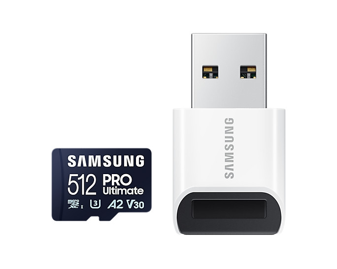 SAMSUNG Memóriakártya, PRO Ultimate microSD with Reader 512GB, Class 10, V30, A2, Grade 3 (U3), R200/W130, +Adapter PC