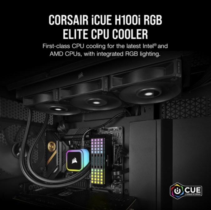 CORSAIR CPU hűtő iCUE H100i RGB ELITE (vízhűtés), 2 Ventilátoros, LGA1700 támogatással, fekete PC