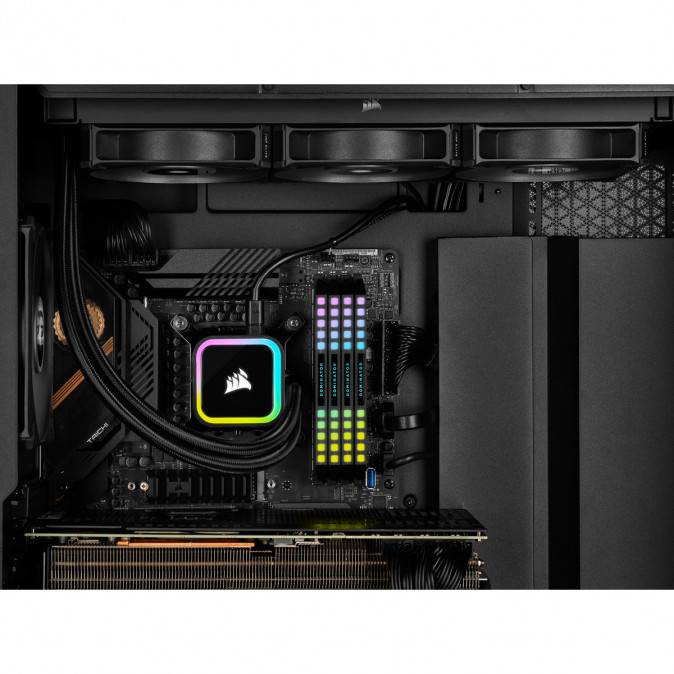CORSAIR CPU hűtő iCUE H150i RGB ELITE (vízhűtés), 3 Ventilátoros, LGA1700 támogatással. fekete PC