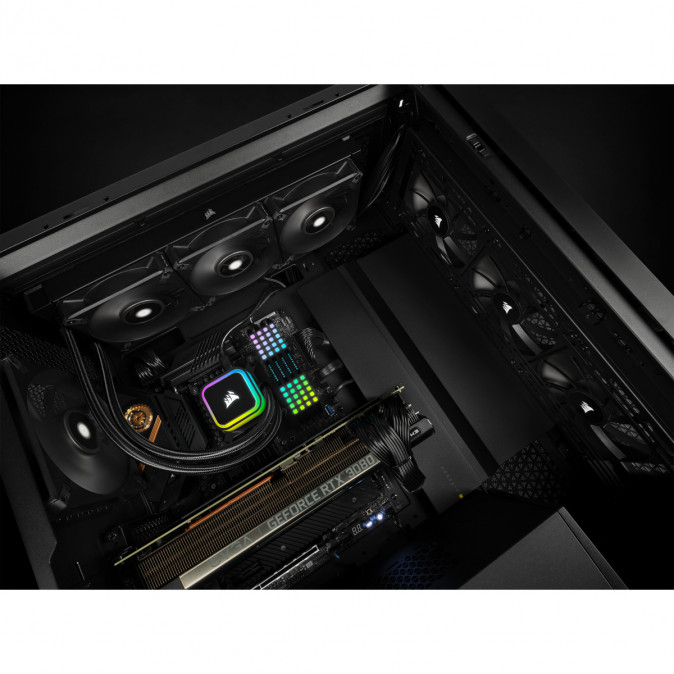 CORSAIR CPU hűtő iCUE H150i RGB ELITE (vízhűtés), 3 Ventilátoros, LGA1700 támogatással. fekete PC