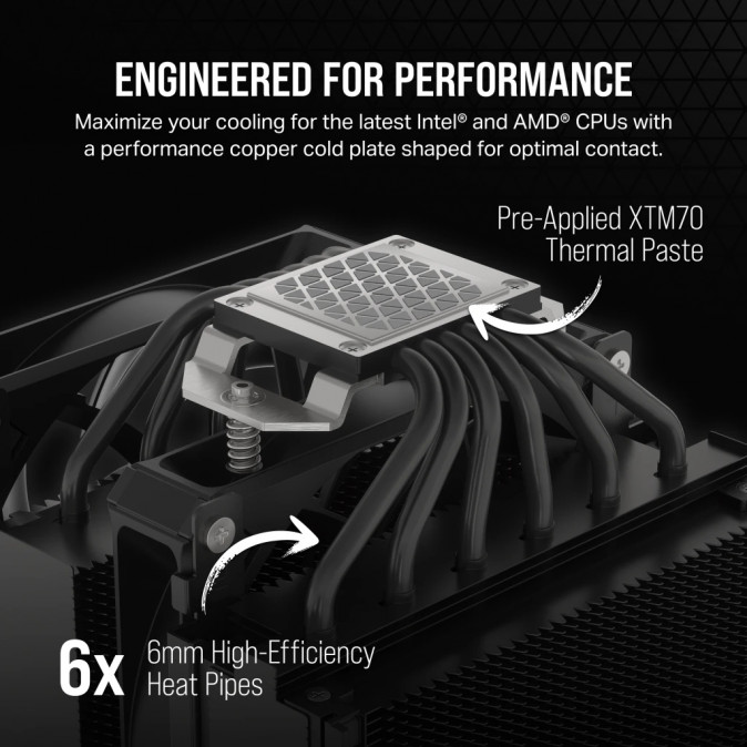 CORSAIR CPU hűtő, A115 Twin Tower, 2 Ventilátoros, LGA1700 támogatással, fekete PC