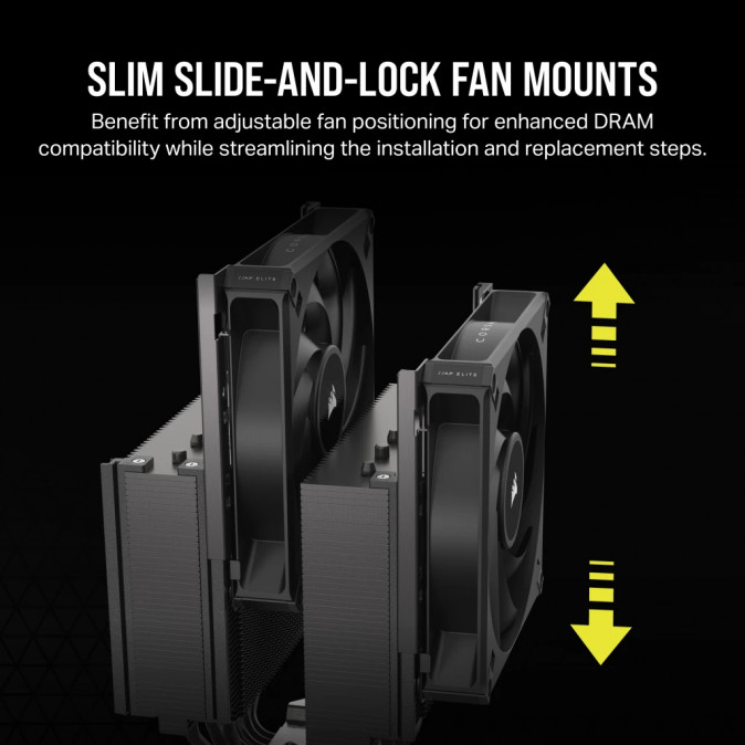 CORSAIR CPU hűtő, A115 Twin Tower, 2 Ventilátoros, LGA1700 támogatással, fekete PC