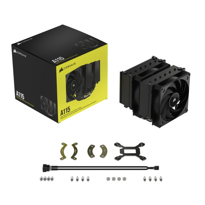 CORSAIR CPU hűtő, A115 Twin Tower, 2 Ventilátoros, LGA1700 támogatással, fekete PC