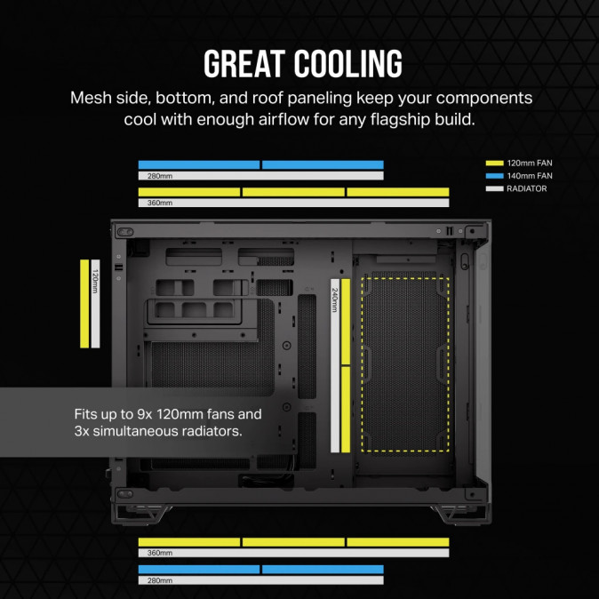 CORSAIR Ház 2500X, Tápegység nélkül, Edzett Üveg, fekete PC