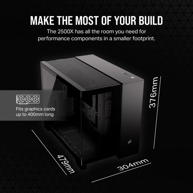 CORSAIR Ház 2500X, Tápegység nélkül, Edzett Üveg, fekete PC