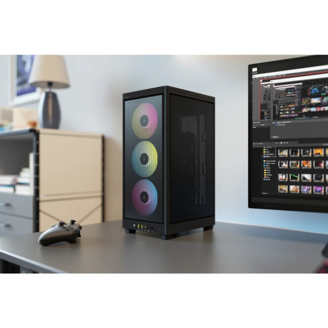 CORSAIR Ház 2000D RGB AIRFLOW Mini-ITX, 3xAF120 RGB SLIM Ventillátorral, SFX Tápegység nélkül, Edzett Üveg, fekete PC