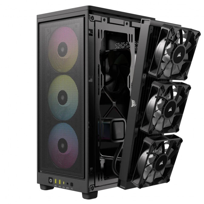 CORSAIR Ház 2000D RGB AIRFLOW Mini-ITX, 3xAF120 RGB SLIM Ventillátorral, SFX Tápegység nélkül, Edzett Üveg, fekete PC
