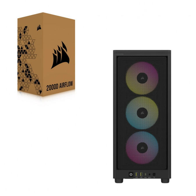 CORSAIR Ház 2000D RGB AIRFLOW Mini-ITX, 3xAF120 RGB SLIM Ventillátorral, SFX Tápegység nélkül, Edzett Üveg, fekete PC