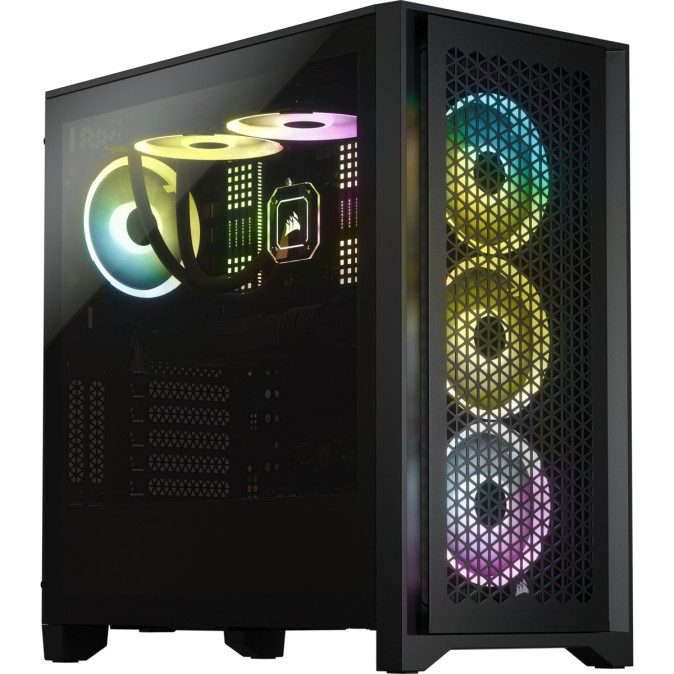 CORSAIR Ház iCUE 4000D RGB AIRFLOW, 3xAF120 RGB ELITE Ventillátorral + Kontroller, Tápegység nélkül, Edzett Üveg, fekete PC