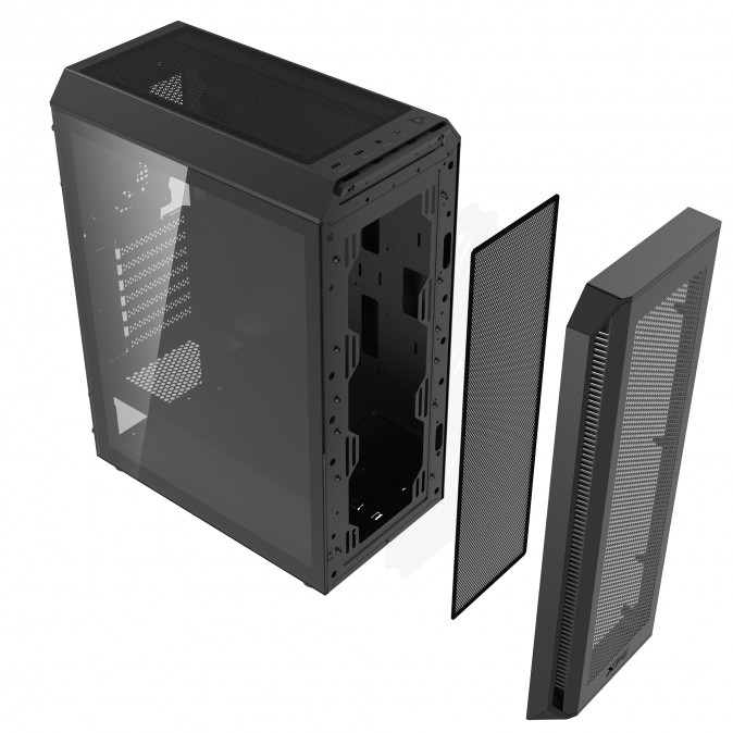 ADATA XPG Ház Midi ATX Valor AIR PLUS, 4x120mm RGB ventilátor, Tápegység nélkül, üvegfalú, fekete PC