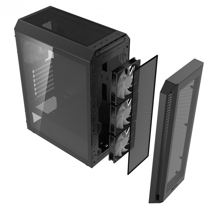 ADATA XPG Ház Midi ATX Valor AIR PLUS, 4x120mm RGB ventilátor, Tápegység nélkül, üvegfalú, fekete PC
