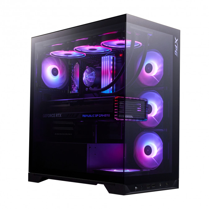 ADATA XPG Ház Midi ATX Invader X BTF, 5x120mm RGB ventilátor, Tápegység nélkül, üvegfalú, fekete PC