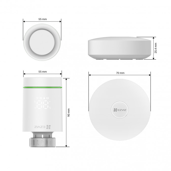 EZVIZ T55 intelligens radiátor termosztát 2 db + A3 Hub 1 db szett Otthon