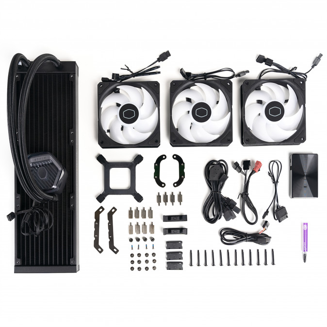 COOLER MASTER CPU hűtő MASTERLIQUID 360 ATMOS (vízhűtés), 3 Ventilátoros, ARGB Gen2 - Fekete PC