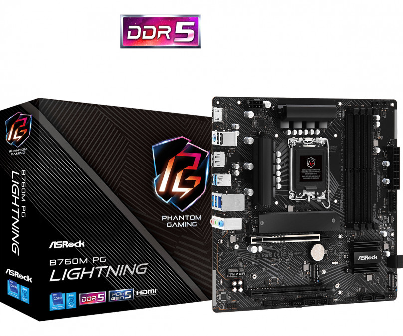 ASROCK Alaplap S1700 B760M PG LIGHTNING INTEL B760, mATX PC