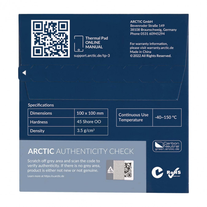 Arctic TP-3 100x100x1,5mm Hővezető lap (1lap/csomag) PC