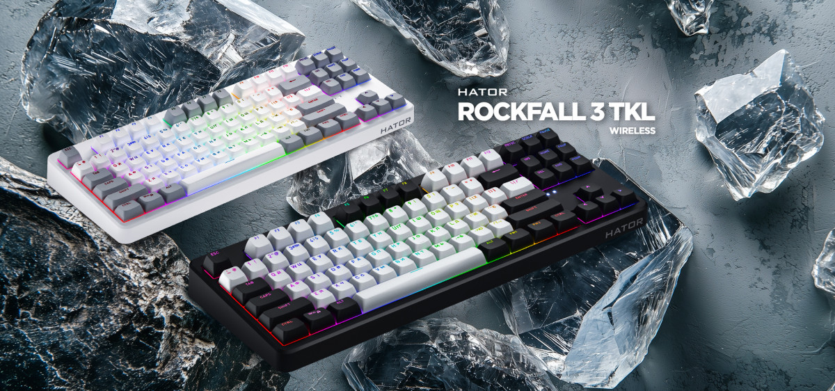 HATOR Rockfall 3 TKL vezeték nélküli billentyűzet - US ANSI kiosztás - Fekete (HTK850) PC