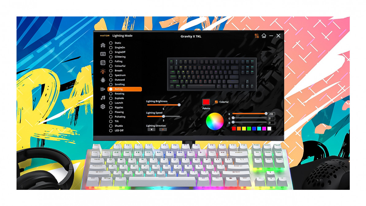 HATOR Gravity X TKL Orange switch billentyűzet - US ANSI kiosztás - Fekete (HTK550) PC