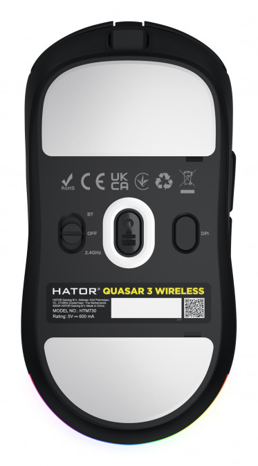 HATOR Quasar 3 vezeték nélküli 12000 DPI gamer egér - Fekete (HTM730) PC