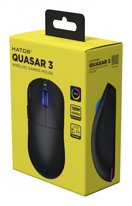 HATOR Quasar 3 vezeték nélküli 12000 DPI gamer egér - Fekete (HTM730) PC