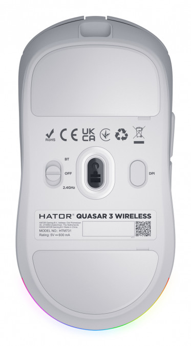 HATOR Quasar 3 vezeték nélküli 12000 DPI gamer egér - Fehér (HTM731) PC
