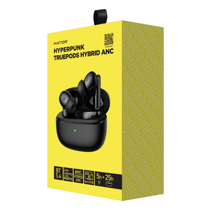 HATOR Hyperpunk Truepods Hybrid ANC vezeték nélküli gamer fülhallgató - Fekete (HTA431) Mobil